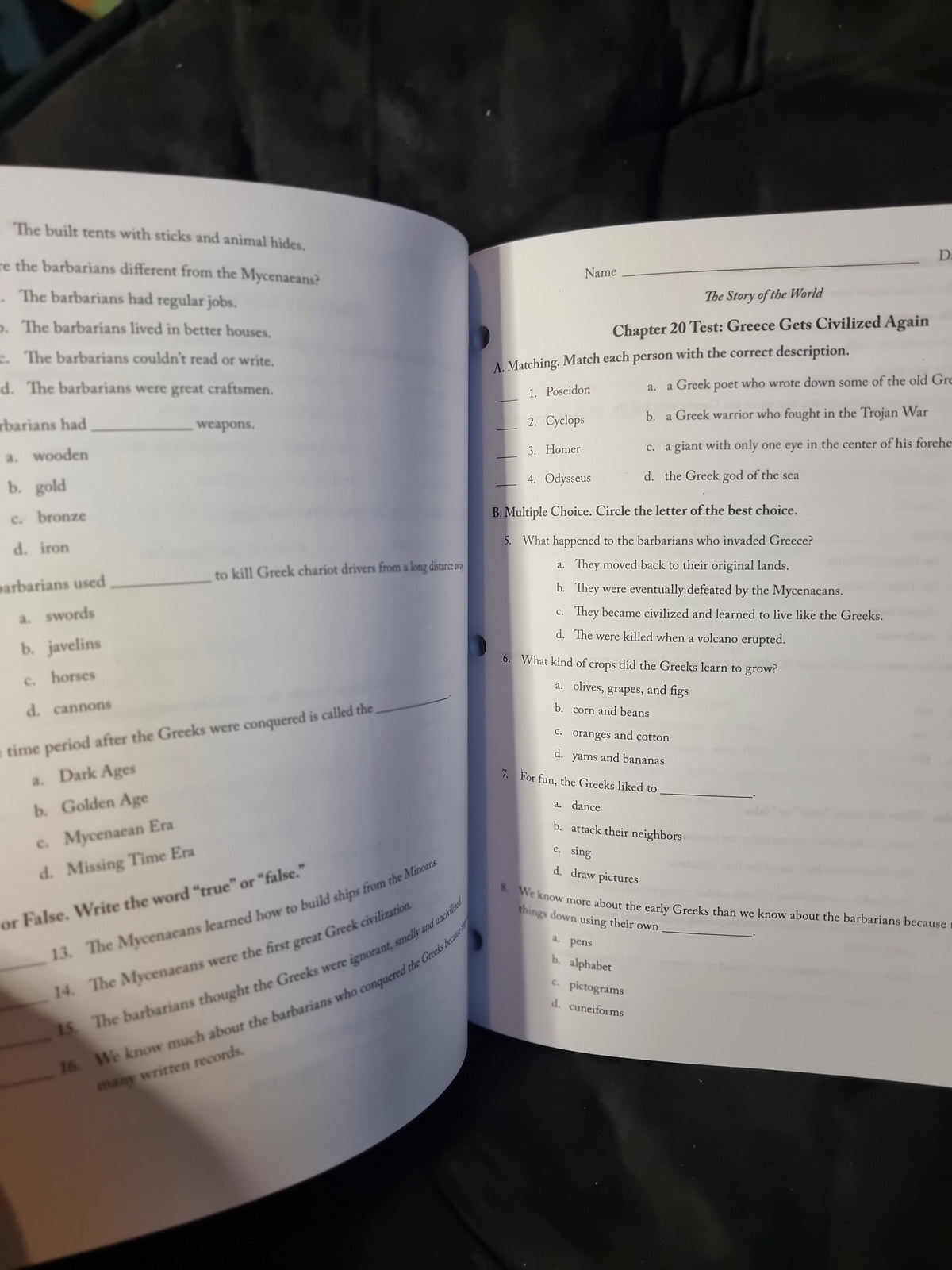 The Story of the World - Volume 1 Ancient Times Tests and Answer Key